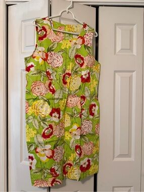 Vintage Sleeveless Lime Green Floral Shift Dress by JW Treci. Size 16